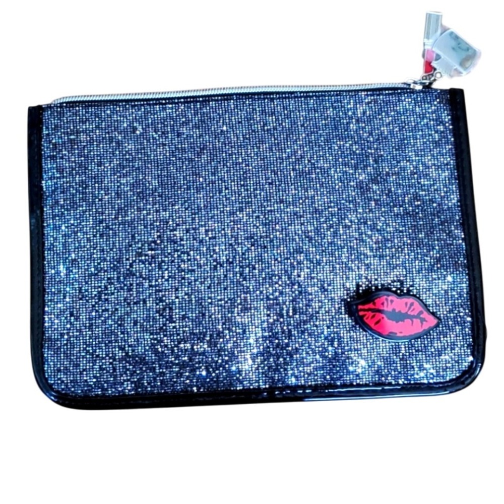 Guang Tong Metallic Silver Glitter Makeup‎ Bag with Lip Charm and Makeup Charms